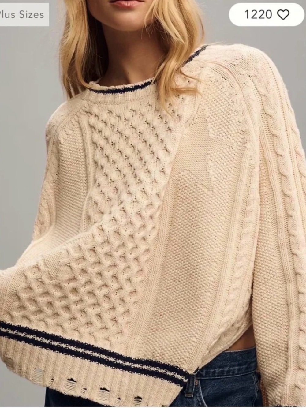 PILCRO Anthropologie Oversized Varsity Cable Sweater, S (fits LG)